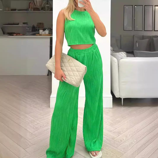 Damen Zweiteiliges Set mit hochgeschnittenem Oberteil und weitem Hosen EB