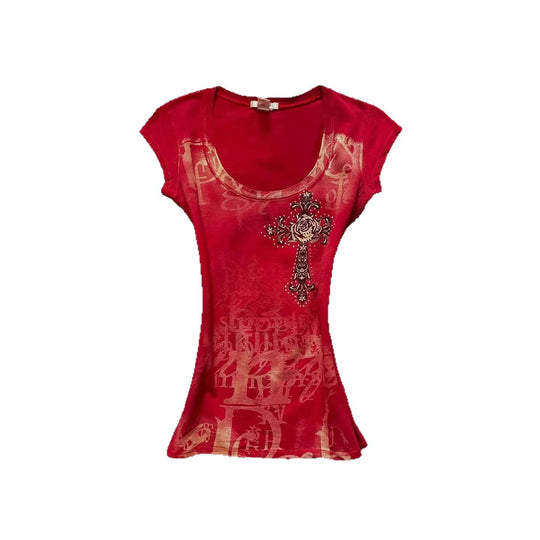 Damen modisches T-Shirt mit einzigartigem Cross-Design EB