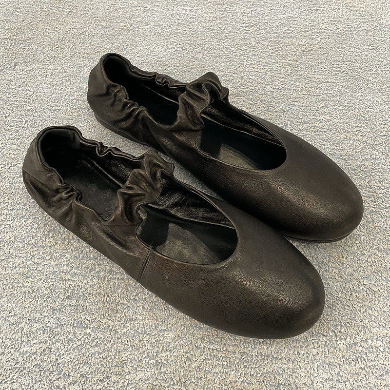 Damen bequeme Ballerinas mit elastischem Riemen und geschmeidiger Lederoberfläche EB
