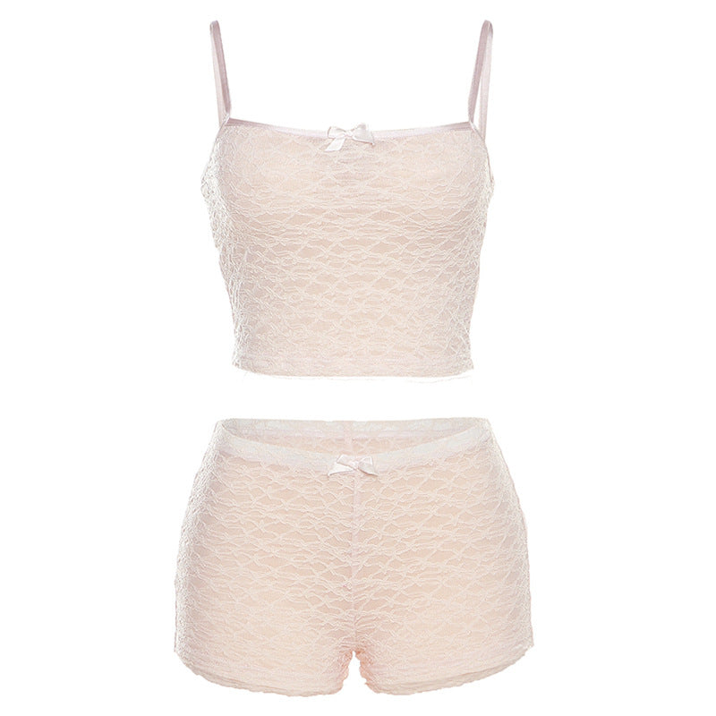 Damen Spitzen-Crop-Top und Shorts Set EB