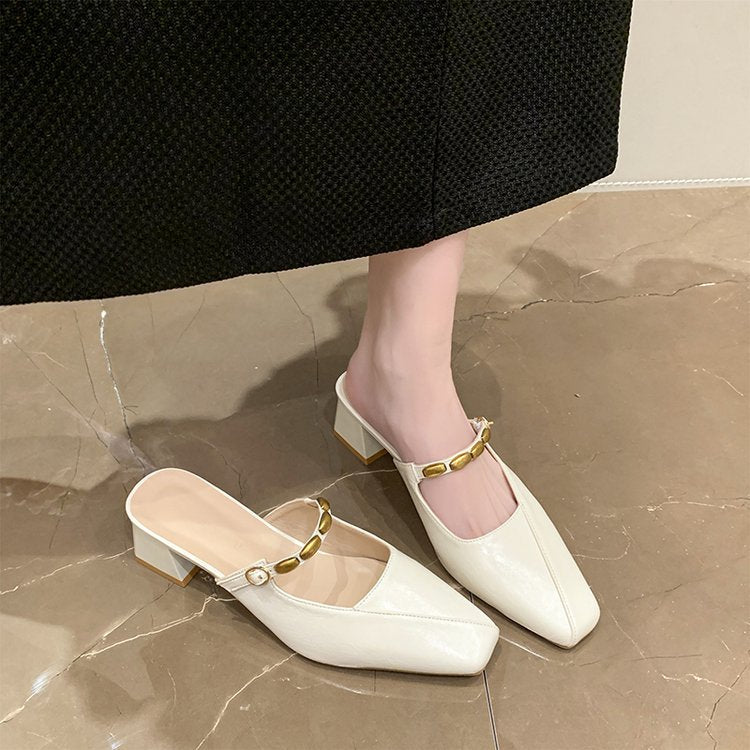 Damen elegante Slingback-Mules mit dekorativen Kettenakzenten EB