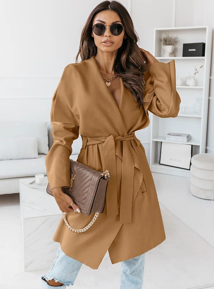 Damen Oversized Morgenmantel mit Gürtel und breiten Ärmeln EB