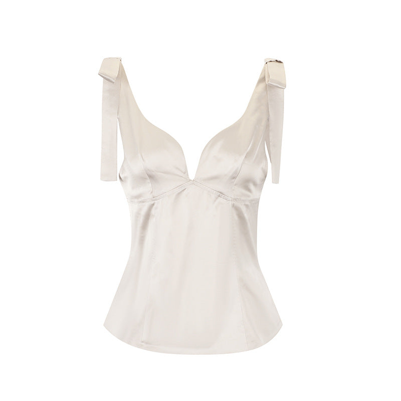 Damen elegantes Top mit verstellbaren Trägern und seidig-glänzendem Finish EB