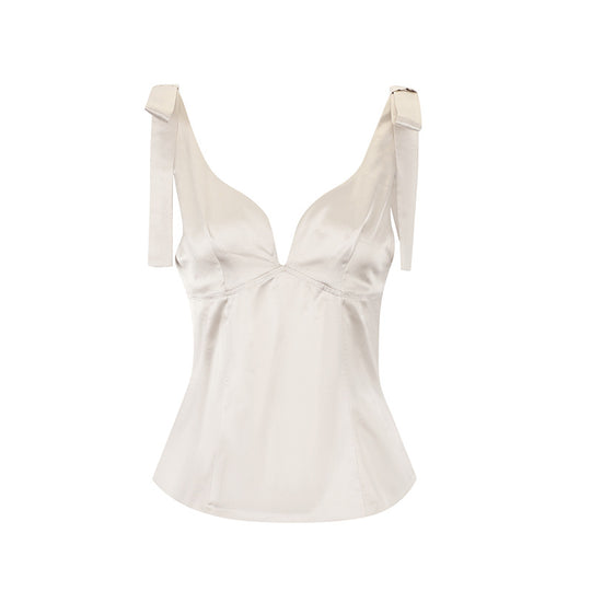 Damen elegantes Top mit verstellbaren Trägern und seidig-glänzendem Finish EB