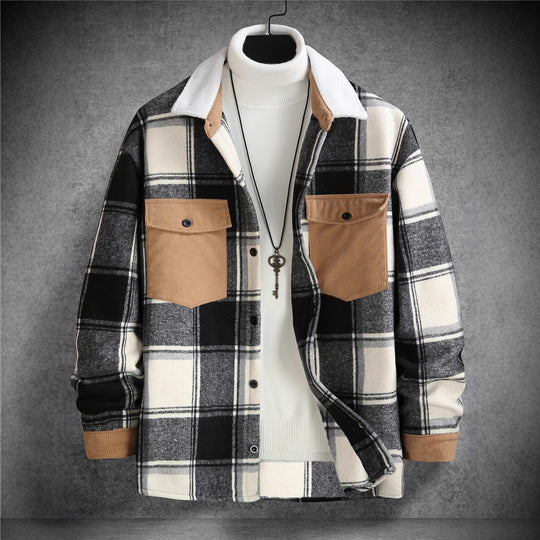 Herren Karo-Flanelljacke mit zwei Brusttaschen und weichem Kragen EB