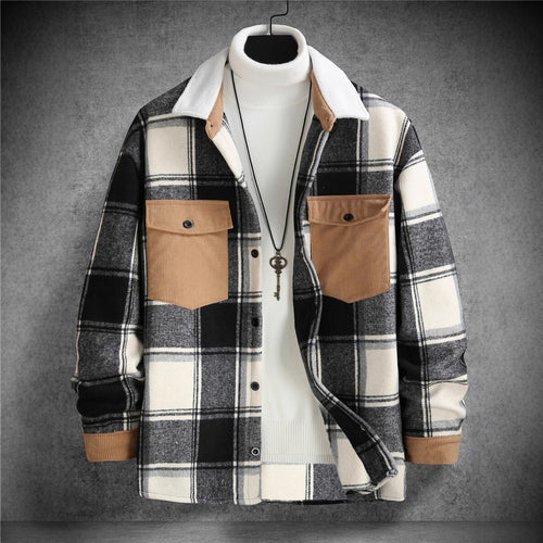 Herren Karo-Flanelljacke mit zwei Brusttaschen und weichem Kragen EB