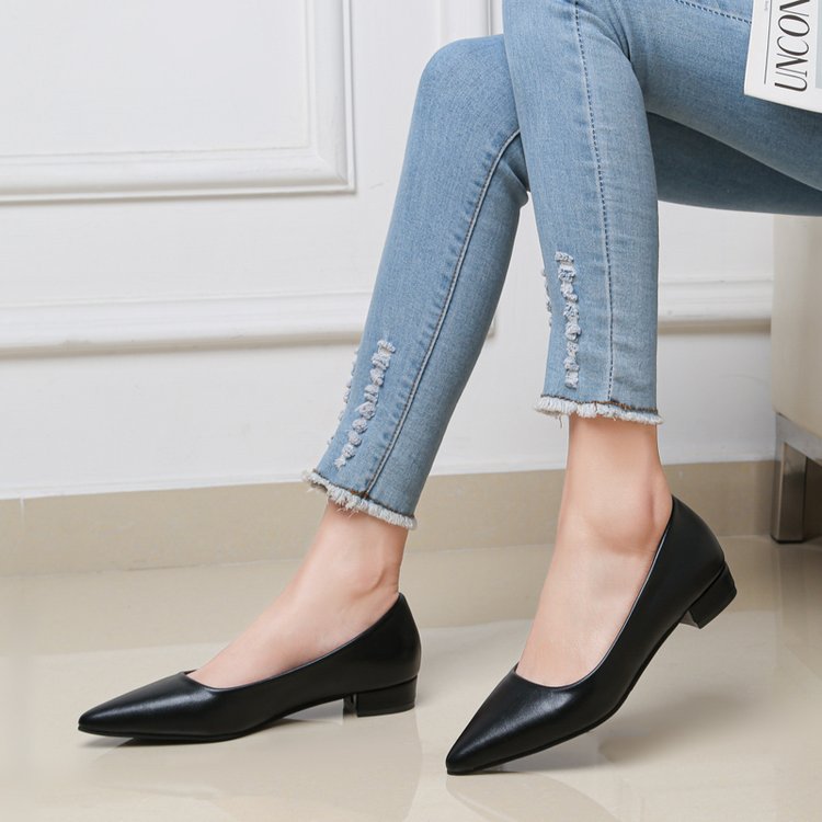 Damen elegante spitze Ballerinas mit bequemem Blockabsatz EB