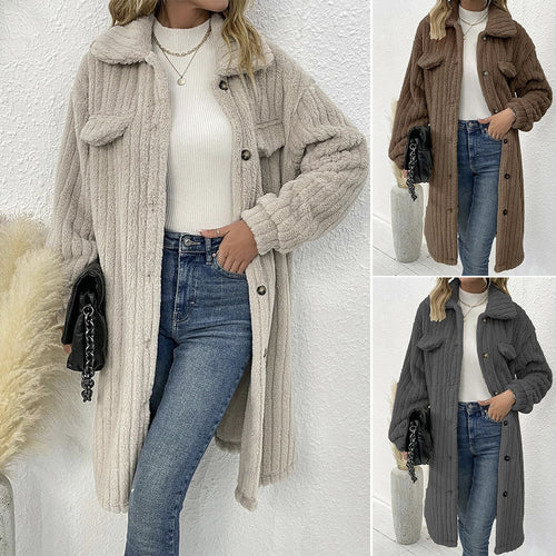 Damen modische Overshirt-Jacke mit strukturiertem Design und abnehmbaren Knöpfen EB