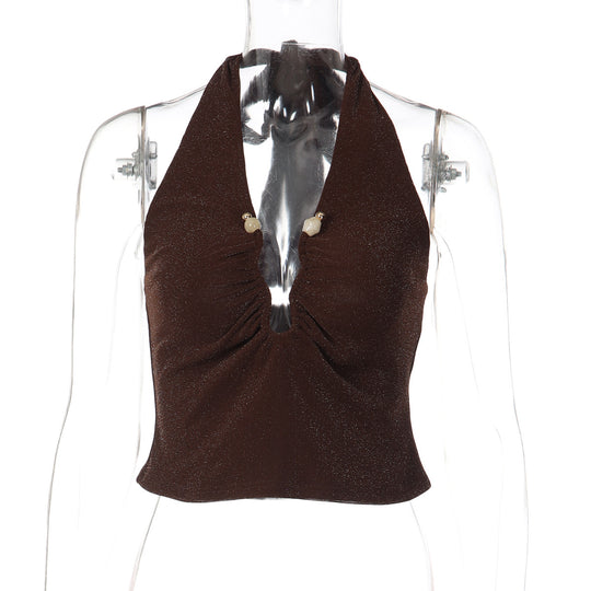 Damen Glitzerndes Haltertop mit tiefem V-Ausschnitt EB