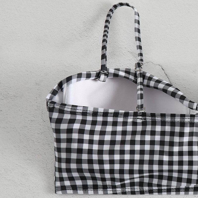 Damen Hochgeschnittener Karo-Bikini mit gepolstertem Oberteil EB