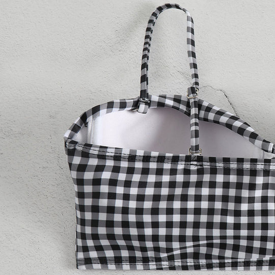 Damen Hochgeschnittener Karo-Bikini mit gepolstertem Oberteil EB