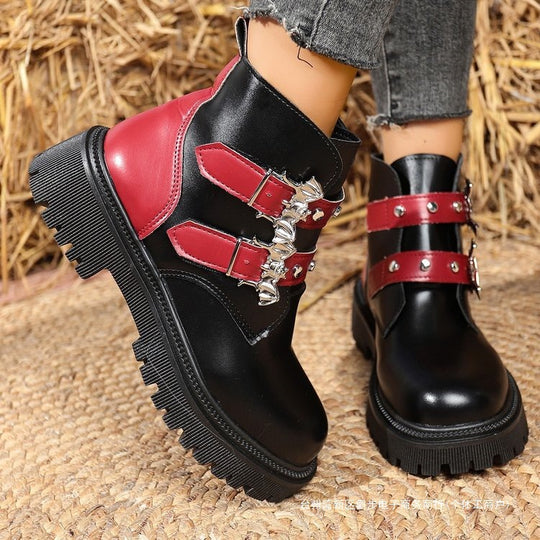 Damen Stiefeletten mit modischen Schnallen und robustem Profil EB