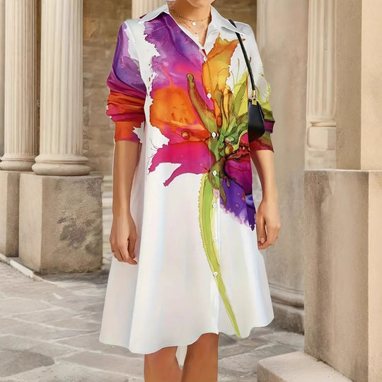 Damen Elegante Hemdblusenkleid mit floralem Design EB