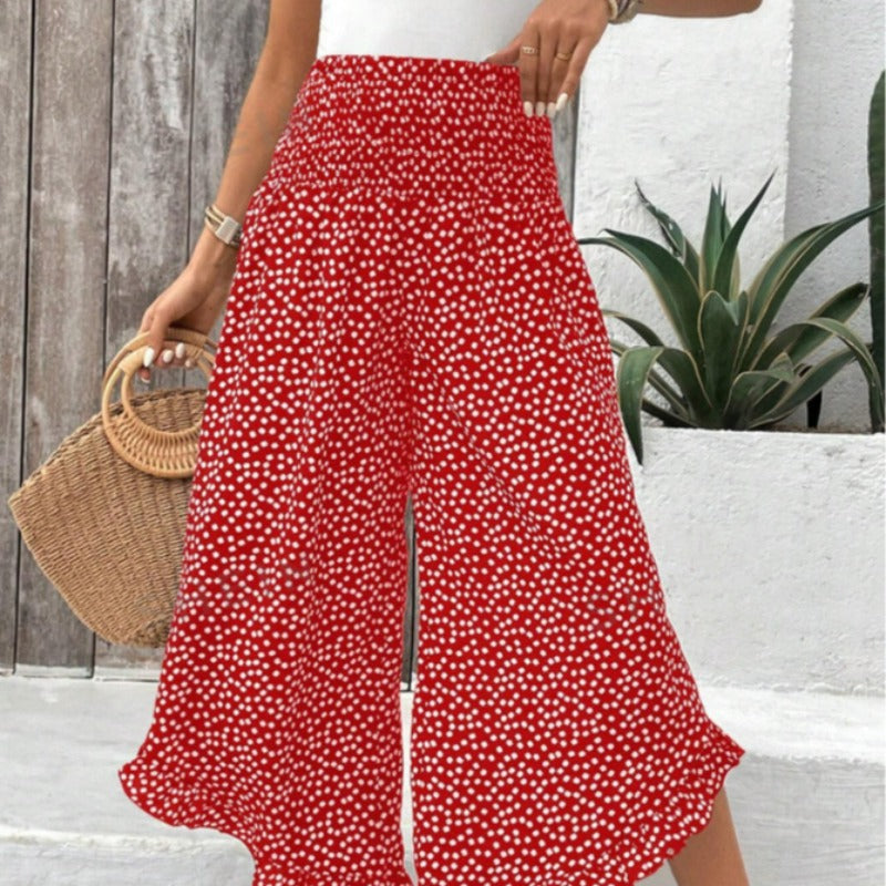 Damen Freizeithose mit weitem Bein und modernem Polka-Dot-Muster EB