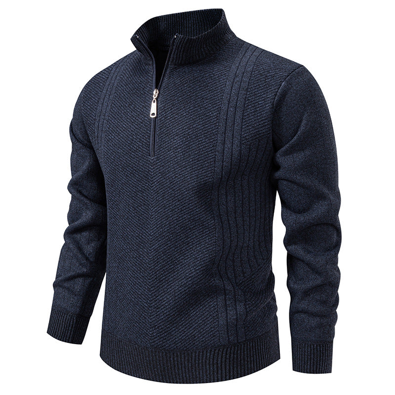 Herren nan Troyer-Pullover mit halbem Reißverschluss, Chevron-Struktur und elastischen Rippbündchen EB