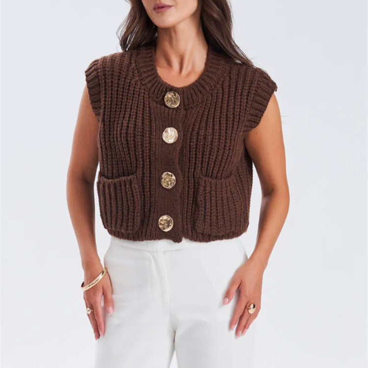 Damen Grobgestrickter Oversize Cardigan mit Zierknöpfen EB