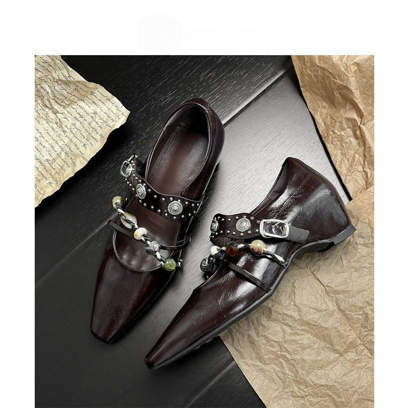 Damen elegante Mules mit anpassbarem Riemen und Perlenverzierung EB