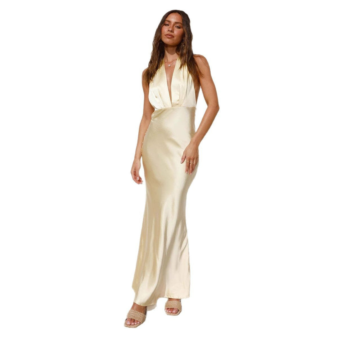 Damen Elegantes Wickelkleid mit schimmerndem Satin-Oberteil und tiefem V-Ausschnitt EB