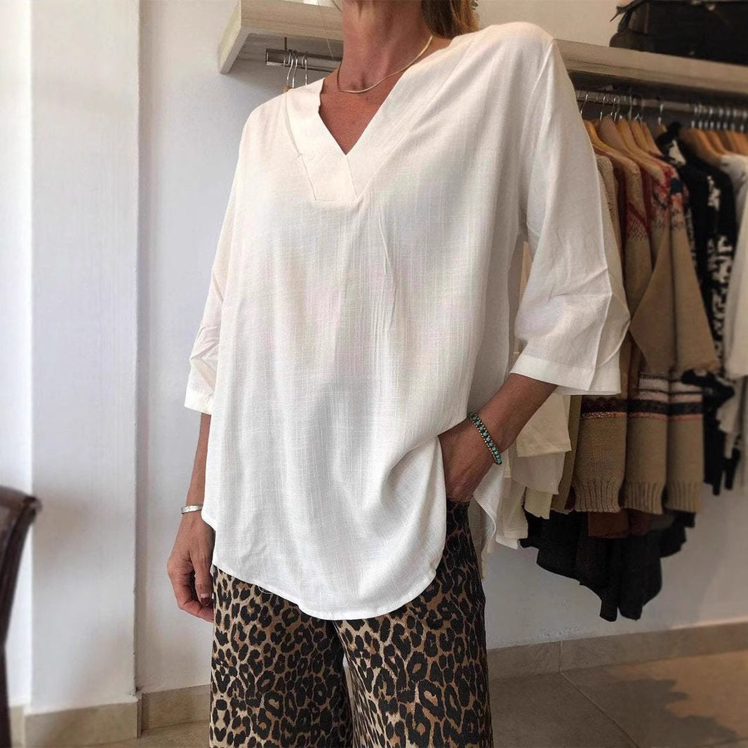 Damen Oversize Tunika mit modernem V-Ausschnitt und lässigen Ärmeln EB