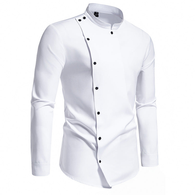 Herren modisches Hemd mit asymmetrischem Knopfdesign und elegantem Stehkragen EB