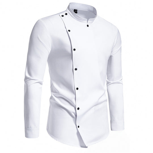 Herren modisches Hemd mit asymmetrischem Knopfdesign und elegantem Stehkragen EB