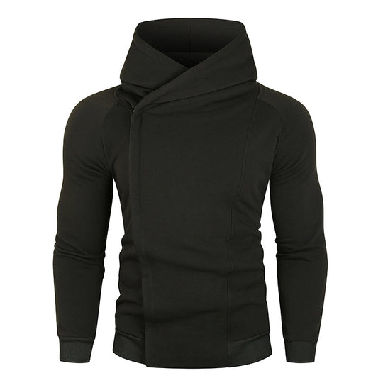 Herren nan asymmetrischer Kapuzenpullover mit Wickelkragen und verdeckter Knopfleiste, schlanke sportive Passform EB