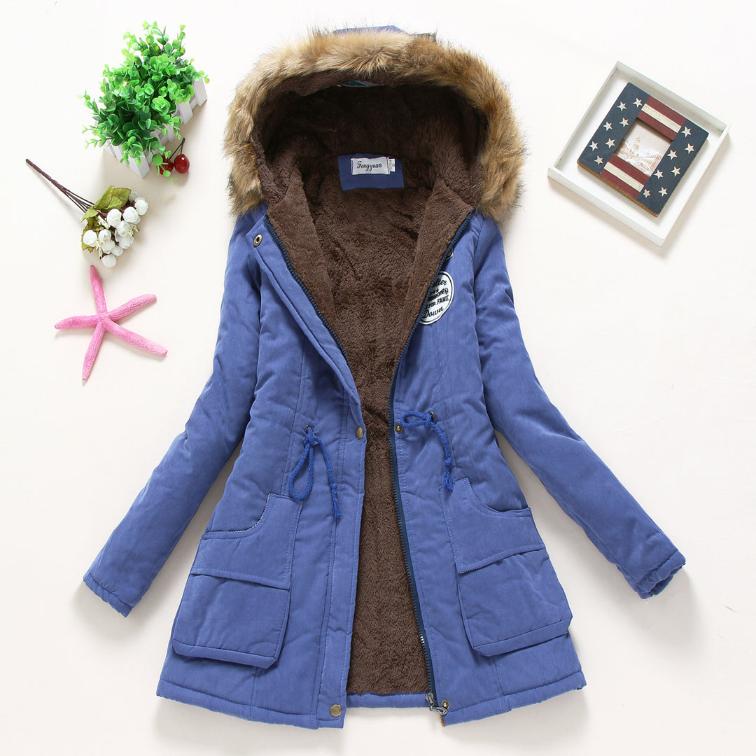 Damen taillierter Winterparka mit Teddyfutter Kunstfellkapuze und Tunnelzug EB