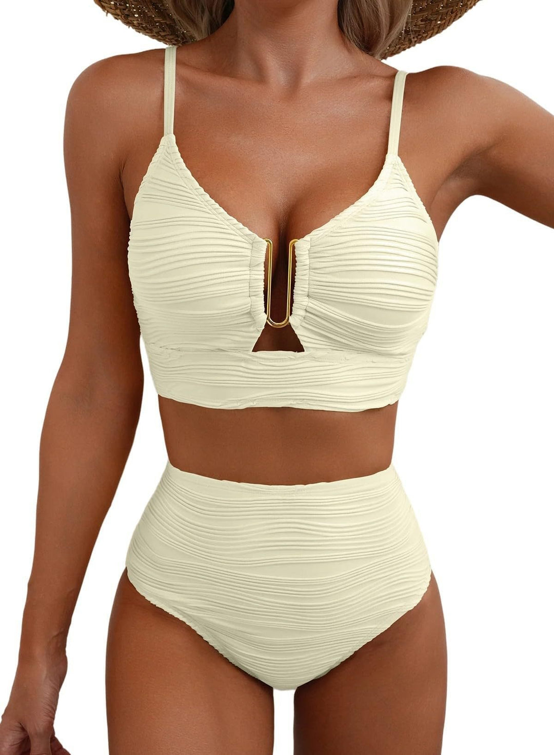 Damen Hochgeschnittener Bikini mit Raffungen EB