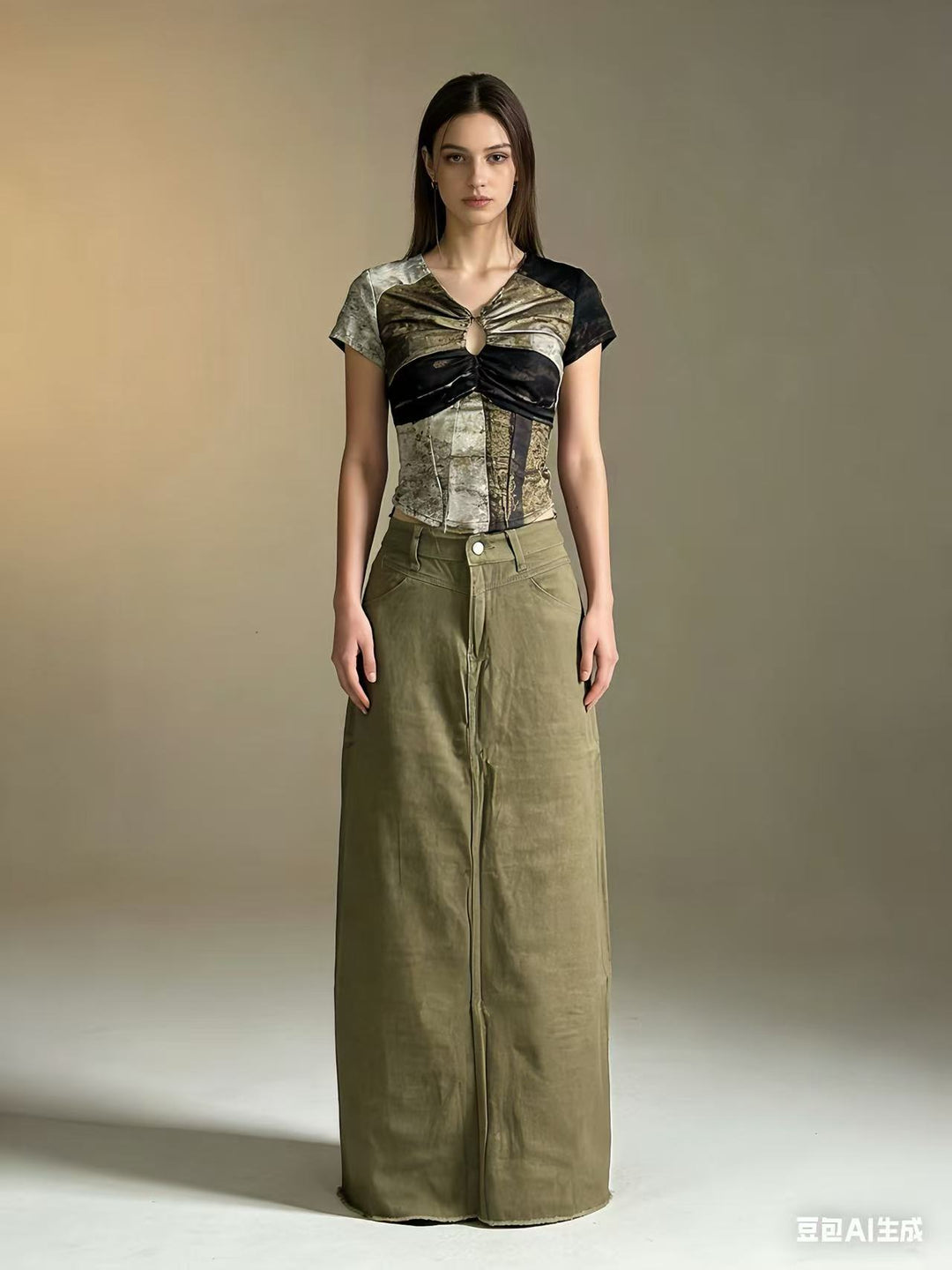 Damen Maxirock im modernen Schnitt mit fransigen Details EB