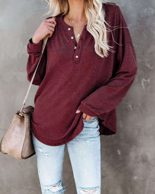 Damen Langarmshirt mit Knopfdetail und lässigem Schnitt EB