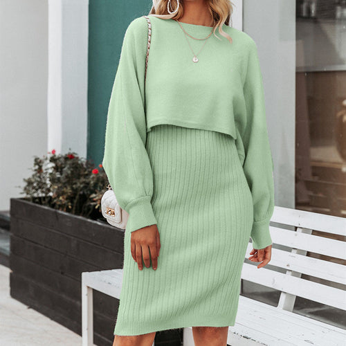 Damen Strickkleid mit kurzem Oberteil und Rippenstruktur EB