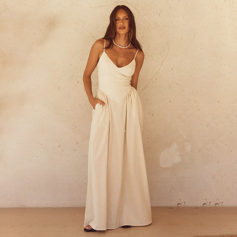 Damen Maxikleid mit eleganter V-Form und fließendem Stoff EB