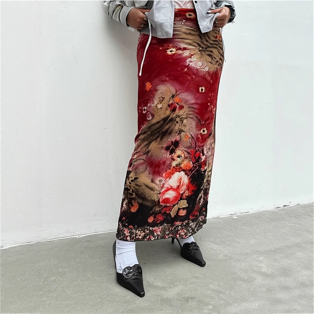 Damen Maxirock mit floralen Mustern und transparenter Spitze EB