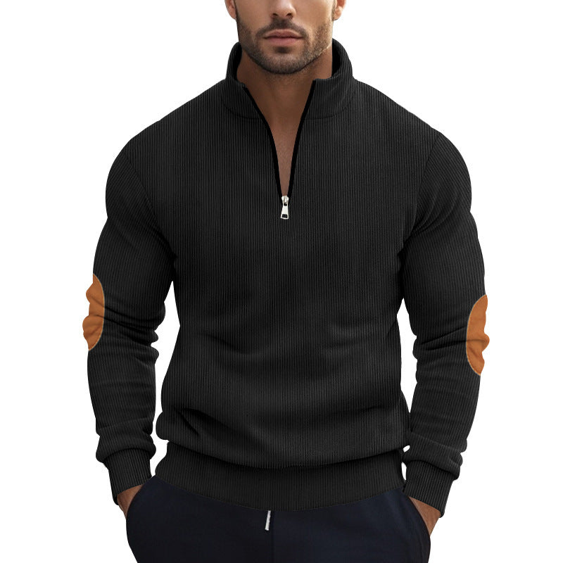 Herren Strickpullover mit modernem Reißverschluss und eleganten Ellbogenpatches EB