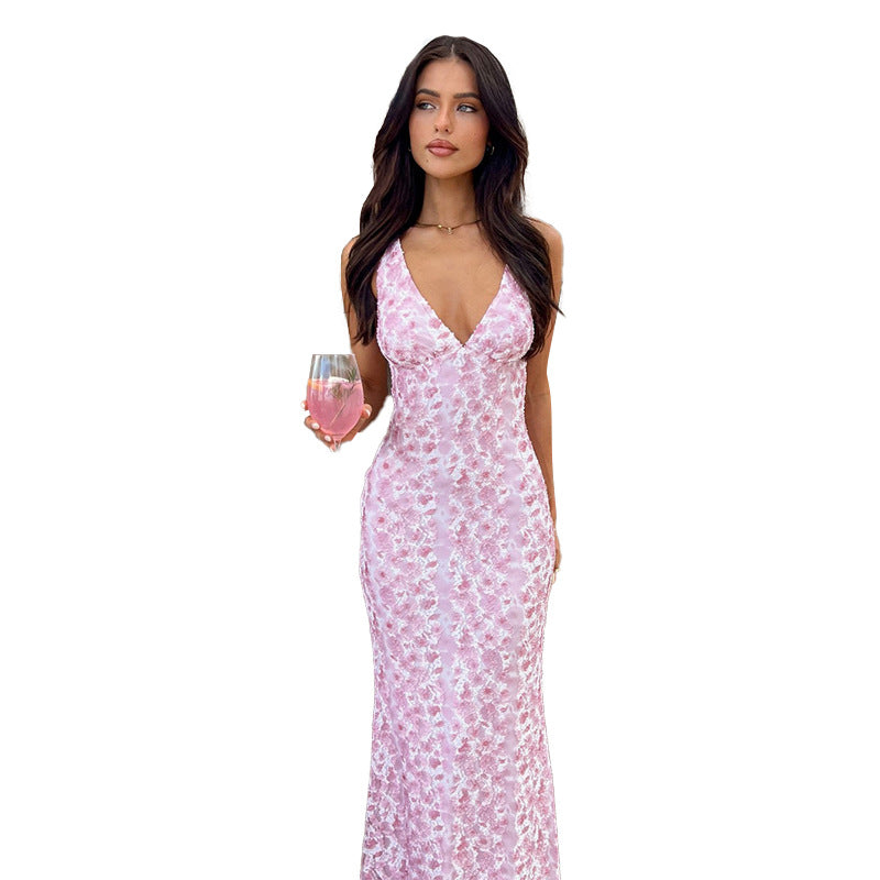 Damen Maxikleid mit elegantem V-Ausschnitt und floralem Muster EB