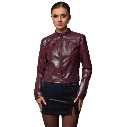 Damen Kurze Kunstlederjacke mit asymmetrischem Schnitt EB