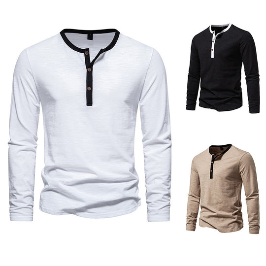 Herren langärmliges Henley-Shirt mit kontrastierendem Kragen EB