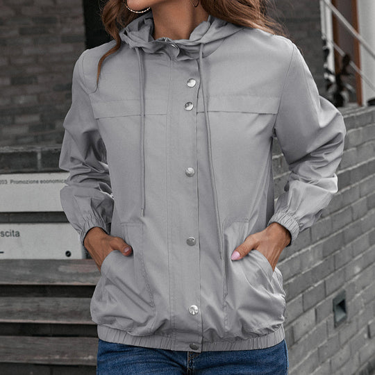Damen Leichte Übergangsjacke mit modischem Kapuzen-Design und praktischen Taschen EB