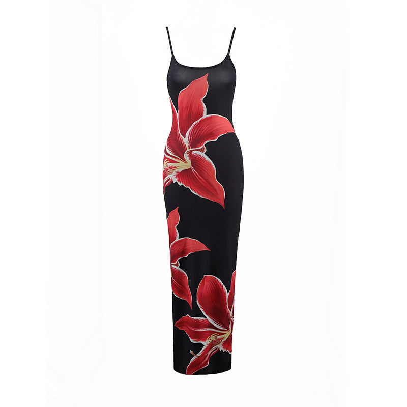 Damen Maxikleid mit traumhaftem Blumendruck und zarten Spaghettiträgern EB