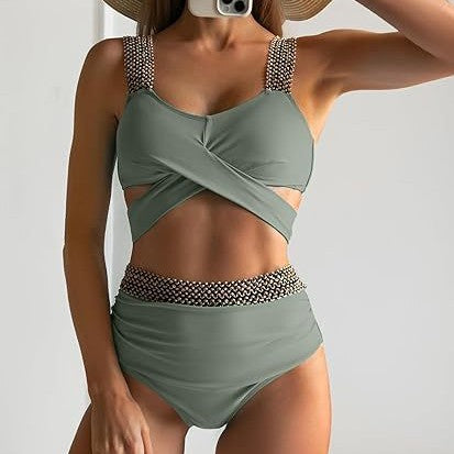 Damen Hochtaillierter Bikini mit elegantem Wickeldesign EB