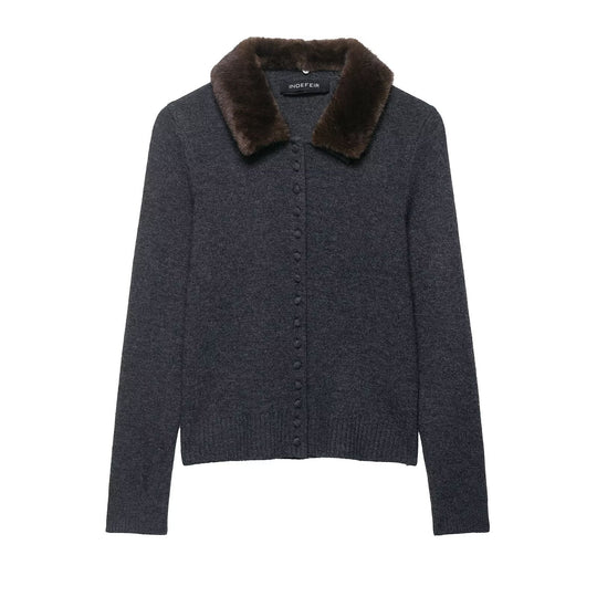 Damen elegante Strickjacke mit abnehmbarem Kragen EB
