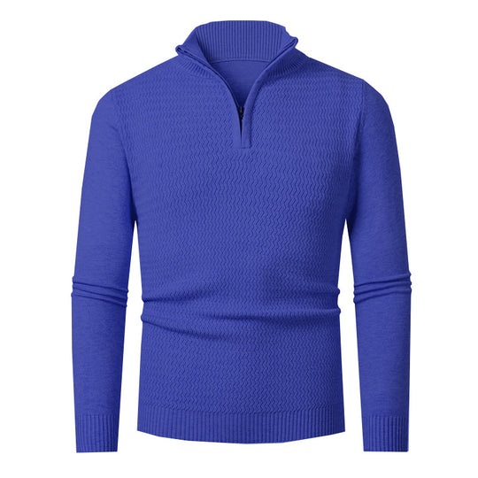 Herren nan Feinstrick-Halbzip-Pullover mit strukturierter Wellenoptik und Stehkragen EB