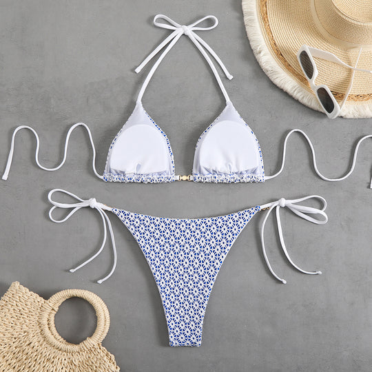 Damen Triangel-Bikini-Set mit verstellbaren Trägern und elegantem Mustermix EB