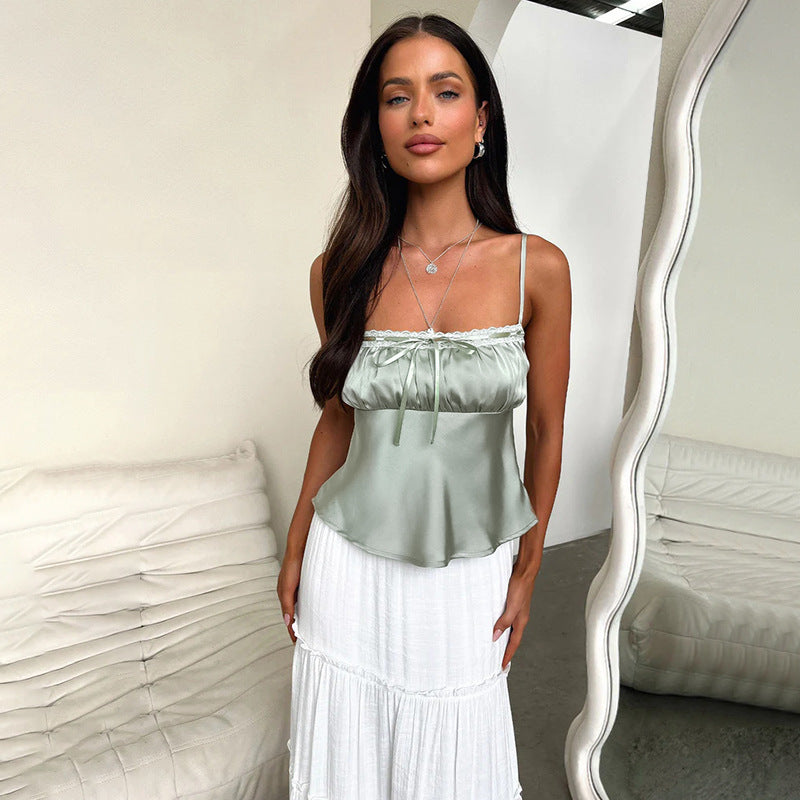 Damen Satin-Crop-Top mit verführerischem Rüschendetail EB