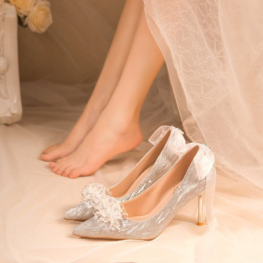 Damen elegante High Heels mit funkelndem Blumendekor EB