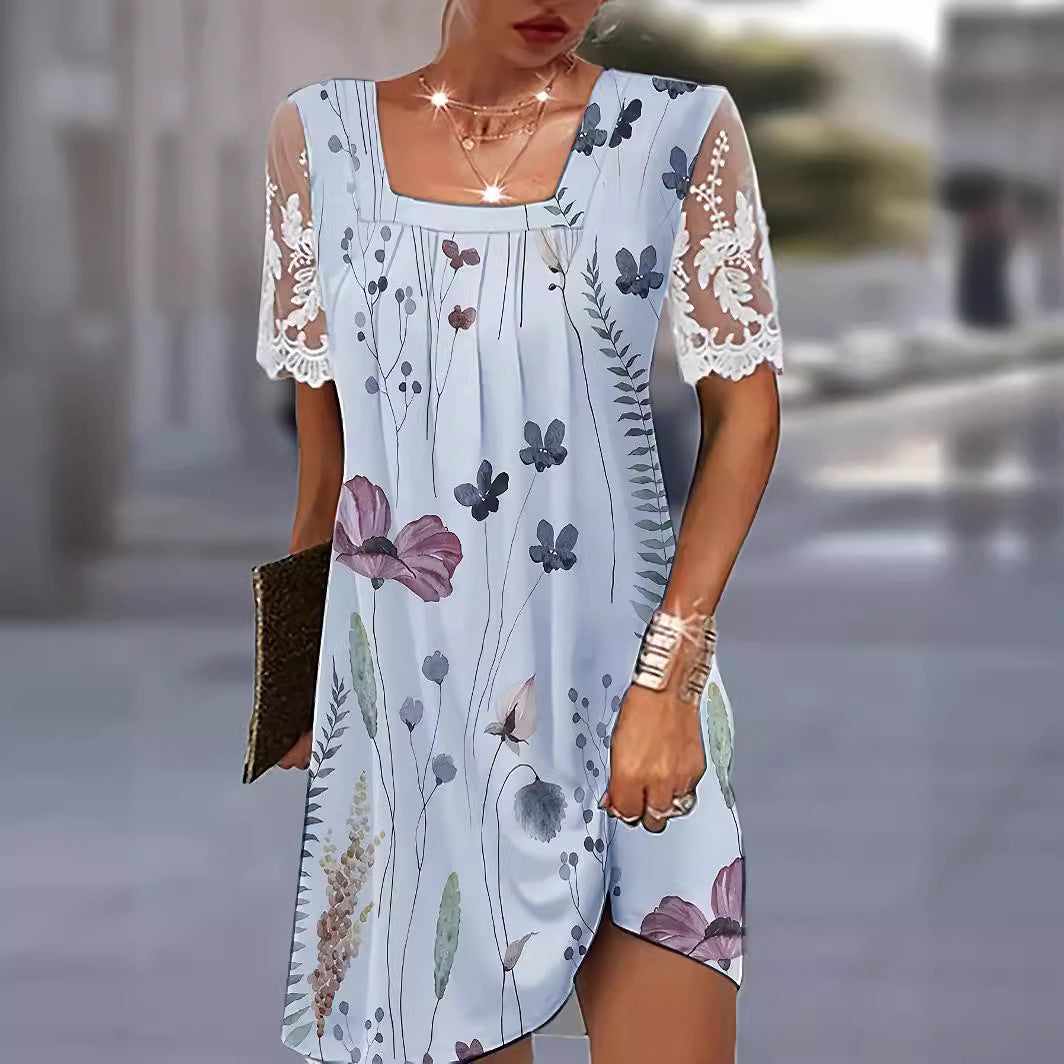 Damen Blumenmuster Shift Kleid EB