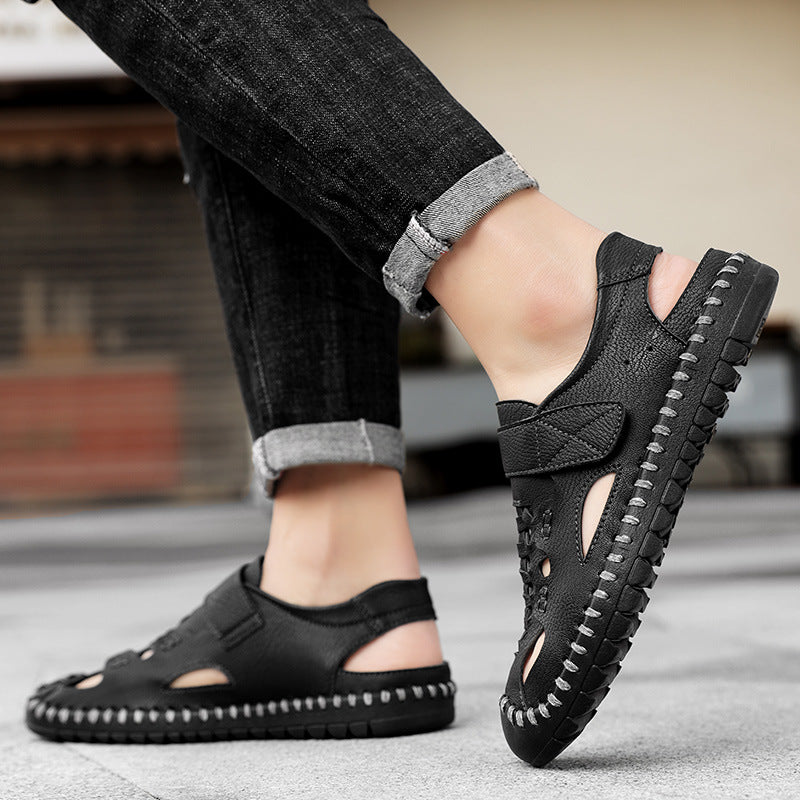 Herren Komfortable Leder-Sandalen mit rutschfester Sohle EB