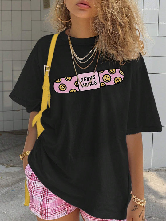 Damen T-Shirt mit künstlerischem Totenkopf-Motiv und lässigem Schnitt EB