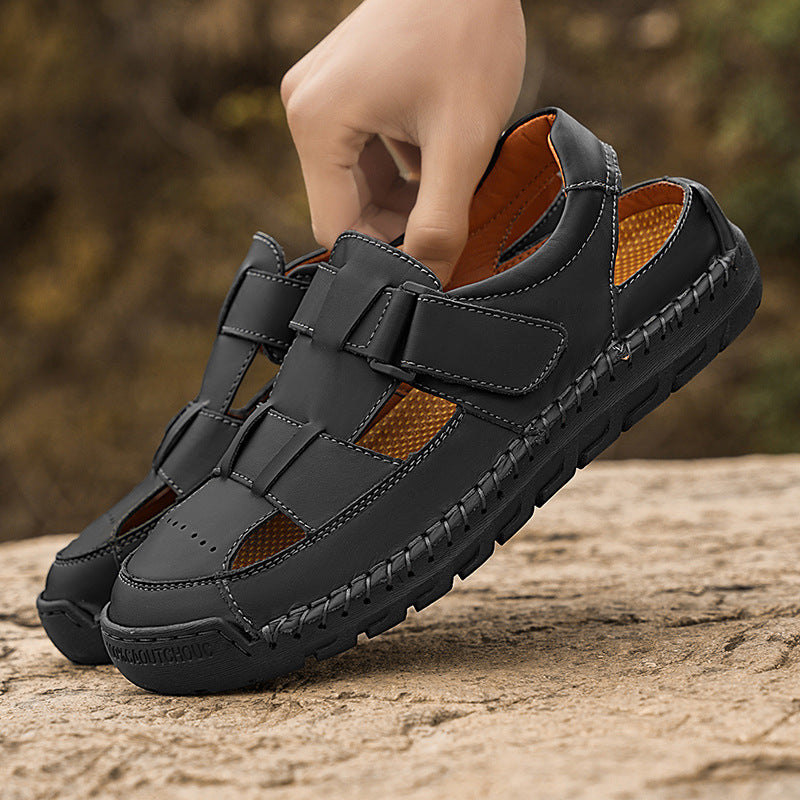 Herren Komfortable Leder-Sandalen mit verstellbaren Klettverschlüssen EB