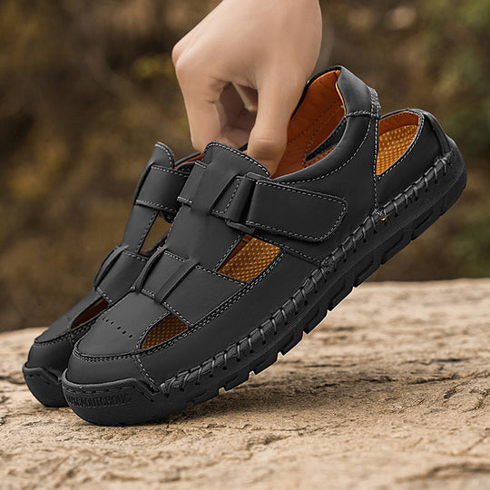 Herren Komfortable Leder-Sandalen mit verstellbaren Klettverschlüssen EB